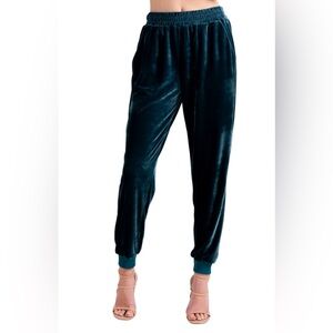 Boutique S’Edge Reagan Luxe Velvet Joggers In Jewel Teal Lounge Athleisure‎